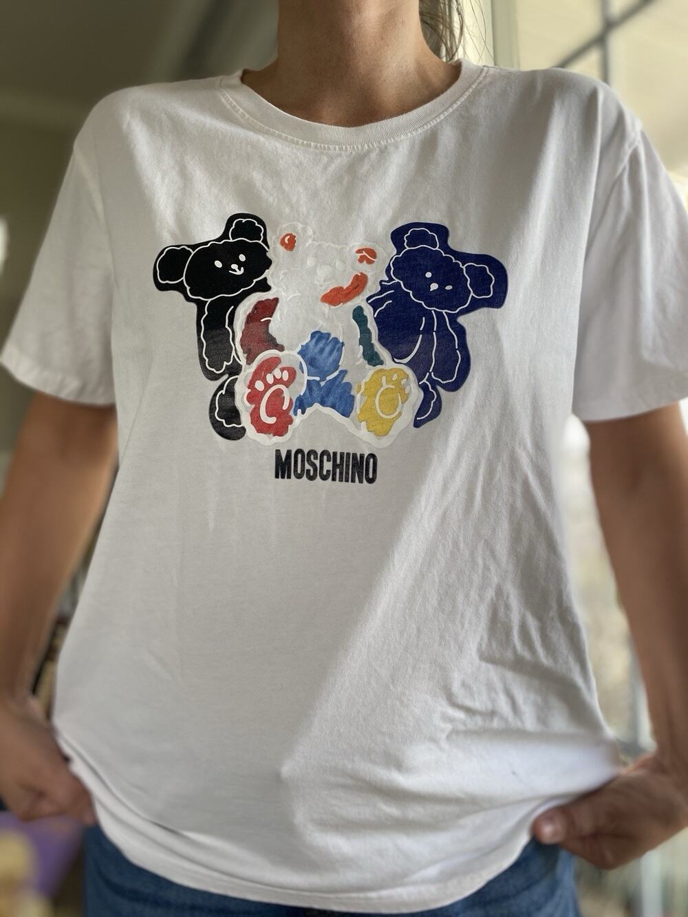 Moschino White T-Shirt Three Teddy Bears Print Oversize 2XL (Fits M/L)